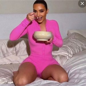 SKIMS limited edition Hot Pink Soft Lounge Henley Onesie